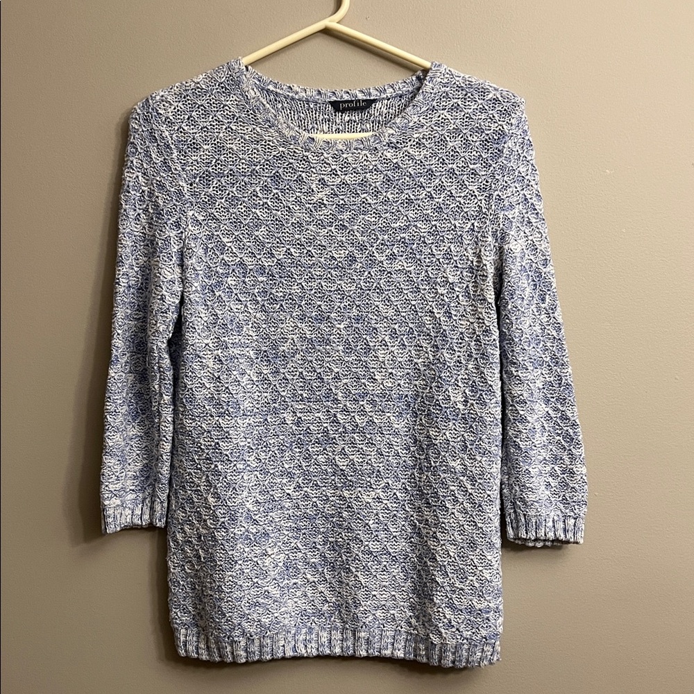 Profile Blue and White Cotton Knit Sweater Size 8